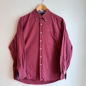 Greg Norman Mens Size M-  Red Striped Cotton Blend Polo button down Shirt